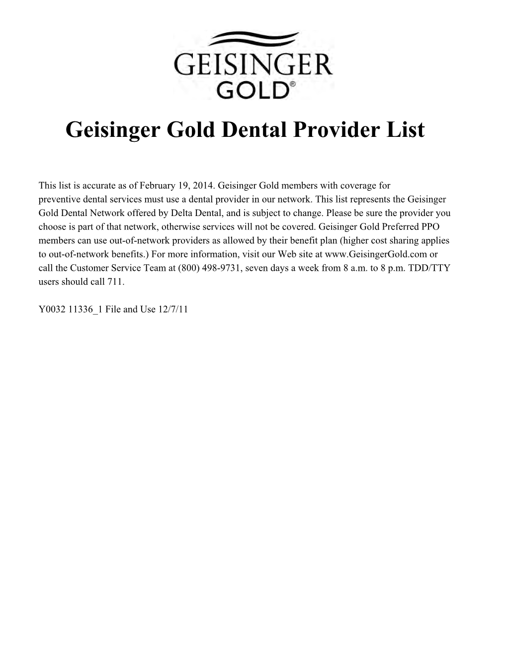 Geisinger Gold Dental Provider List