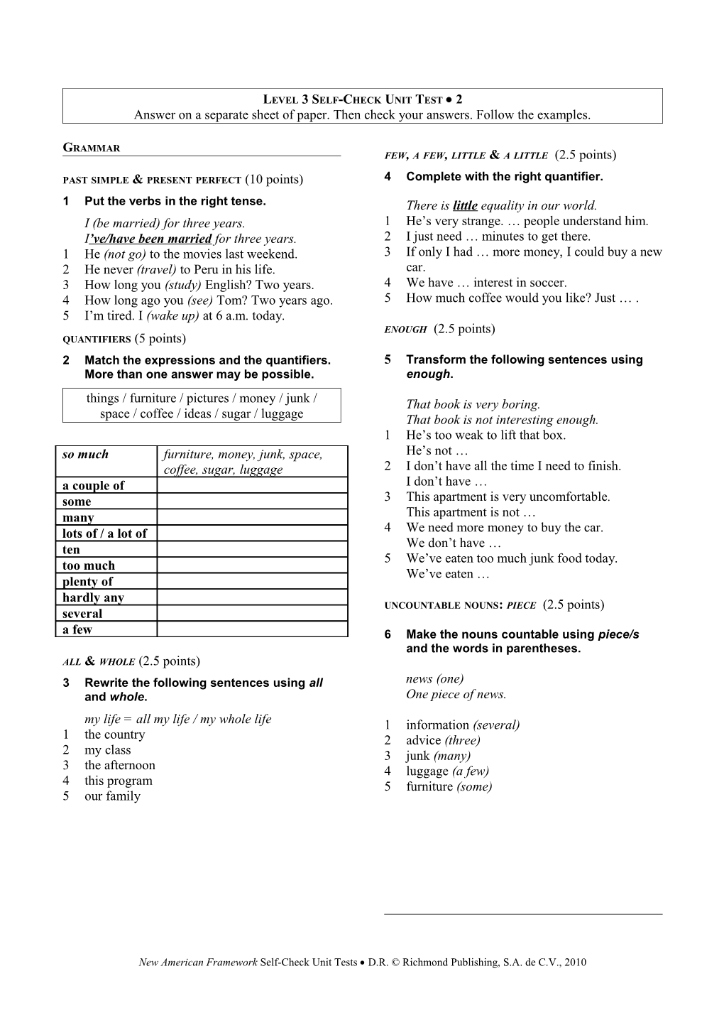 Level 3 Self-Check Unit Test 2