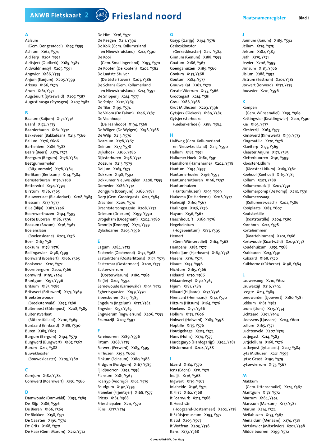 Friesland Noord Plaatsnamenregister Blad 1