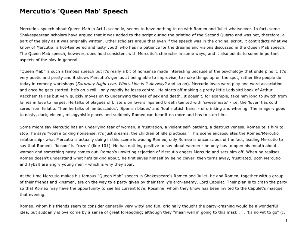 Mercutio's 'Queen Mab' Speech