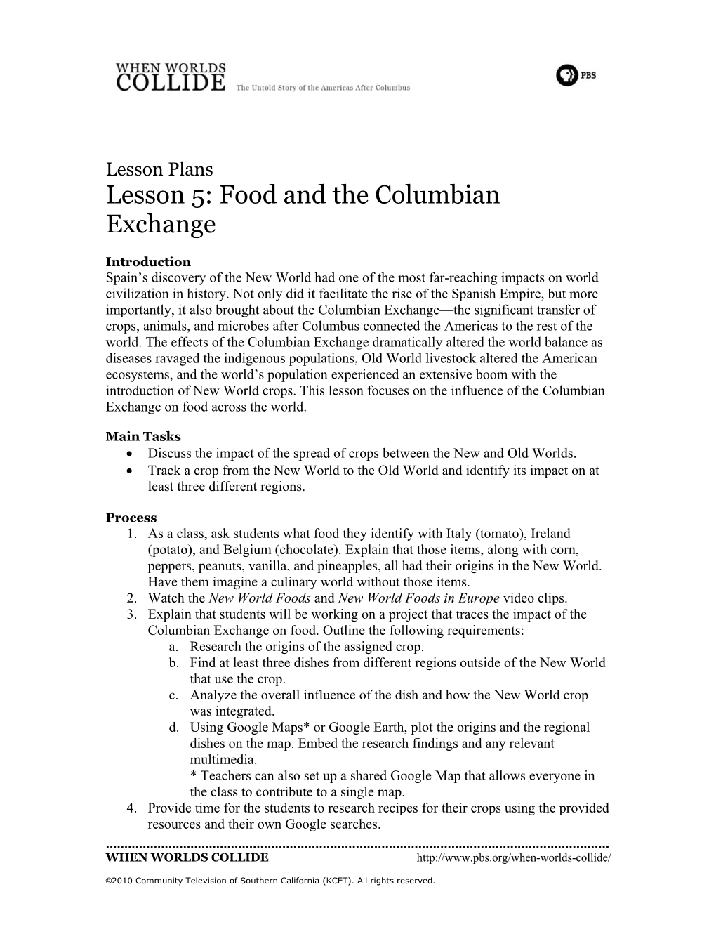 Lesson 5: Food and the Columbian Exchange