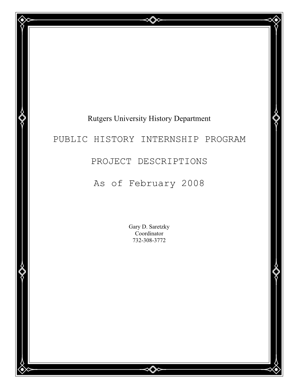 Public History Internship Program Project