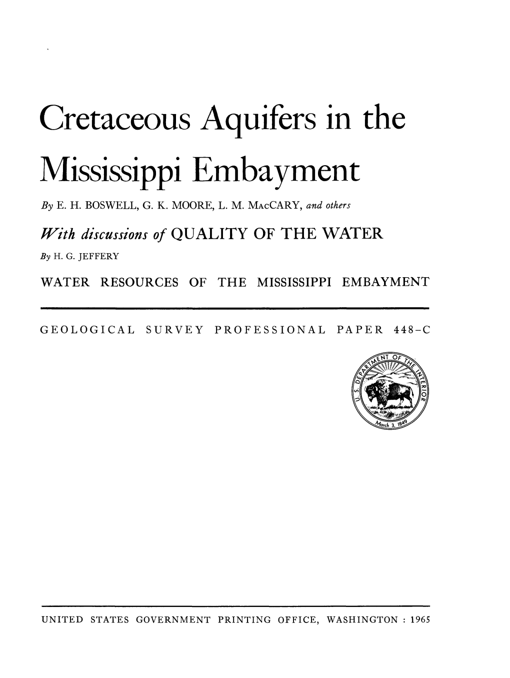 Cretaceous Aquifers in the Mississippi Embayment