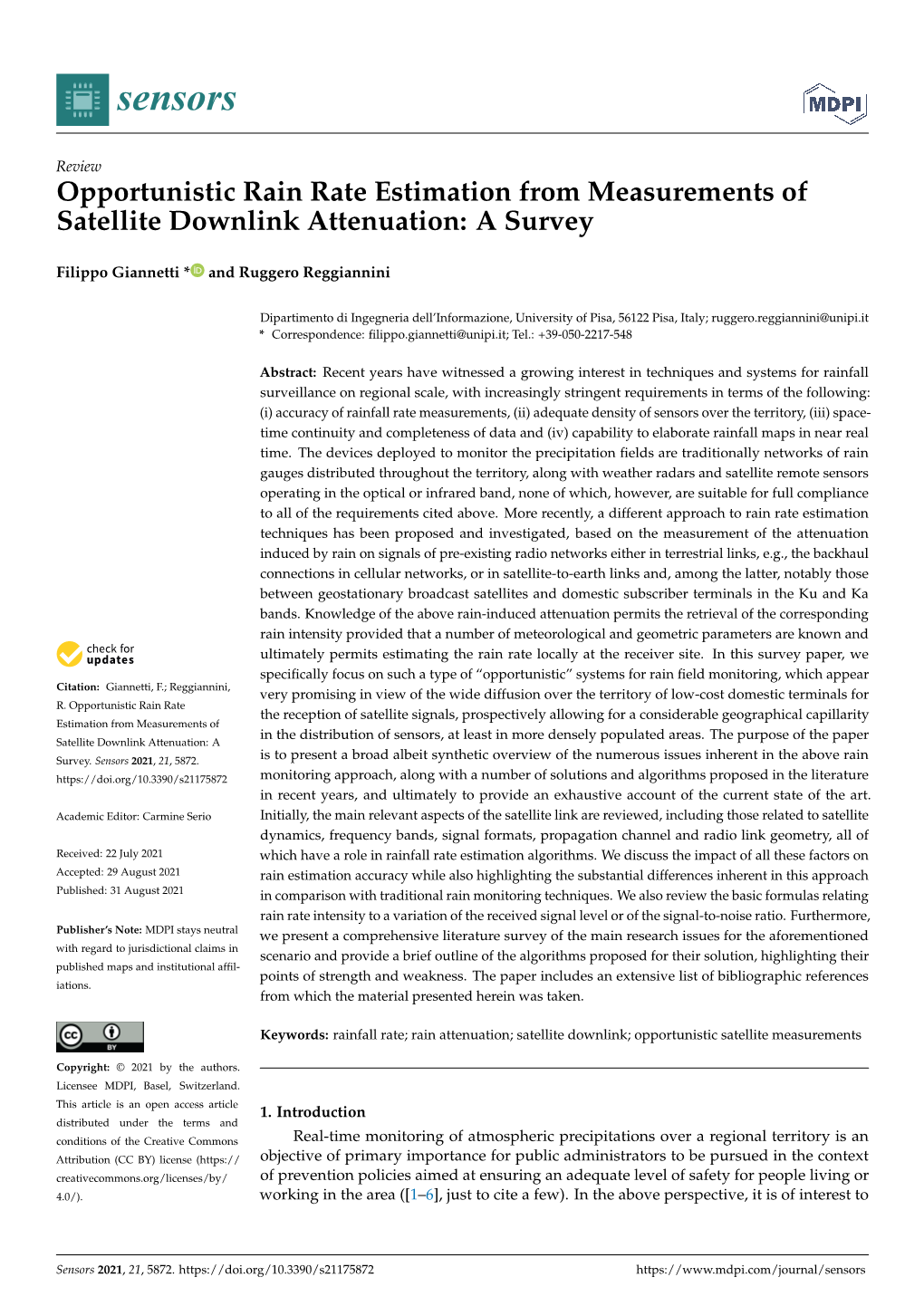 Opportunistic Rain Rate Estimation from Measurements of Satellite Downlink Attenuation: a Survey