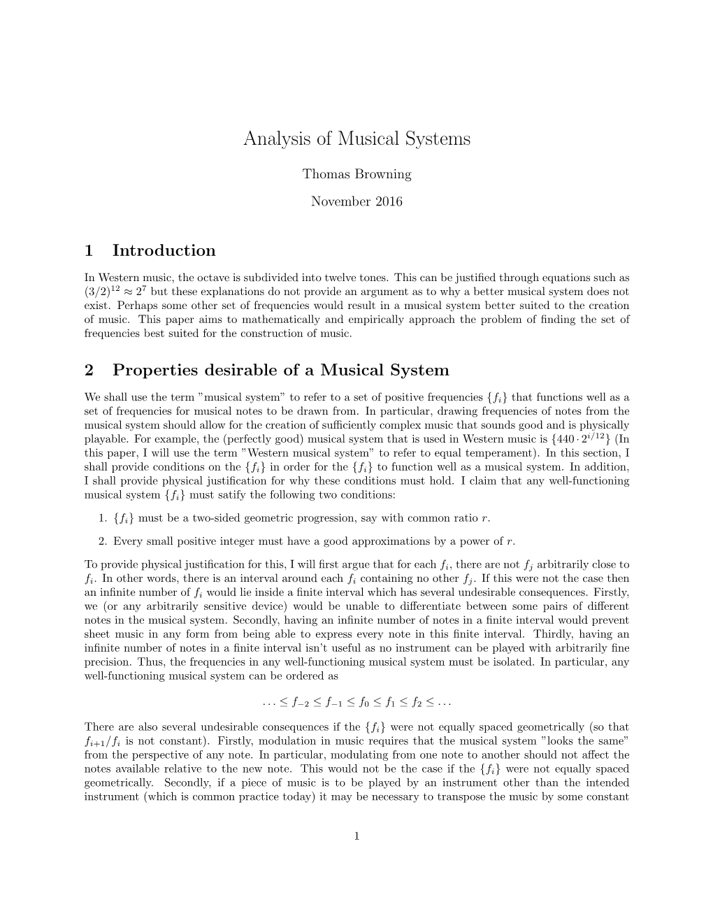 Analysis of Musical Systems