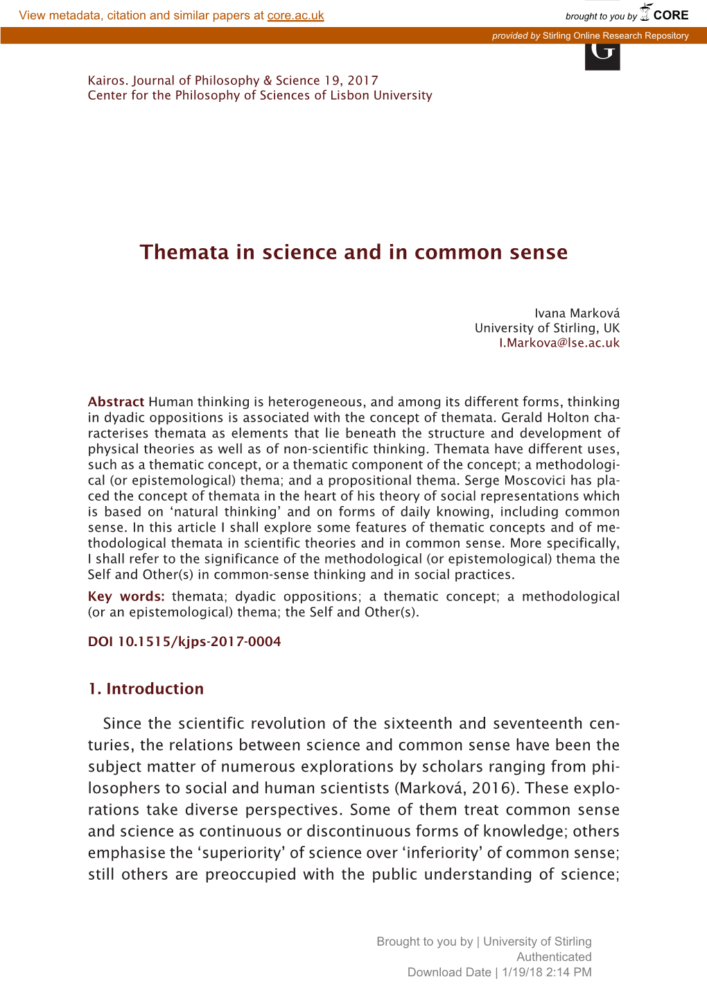 Themata in Science and in Common Sense