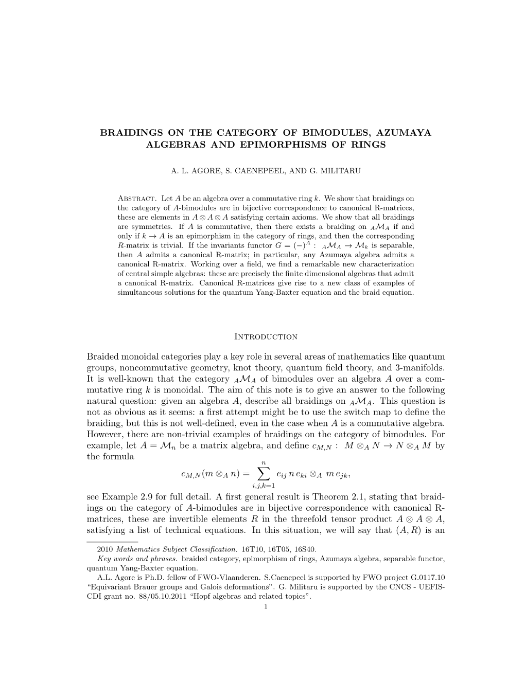 Braidings on the Category of Bimodules, Azumaya Algebras and Epimorphisms of Rings
