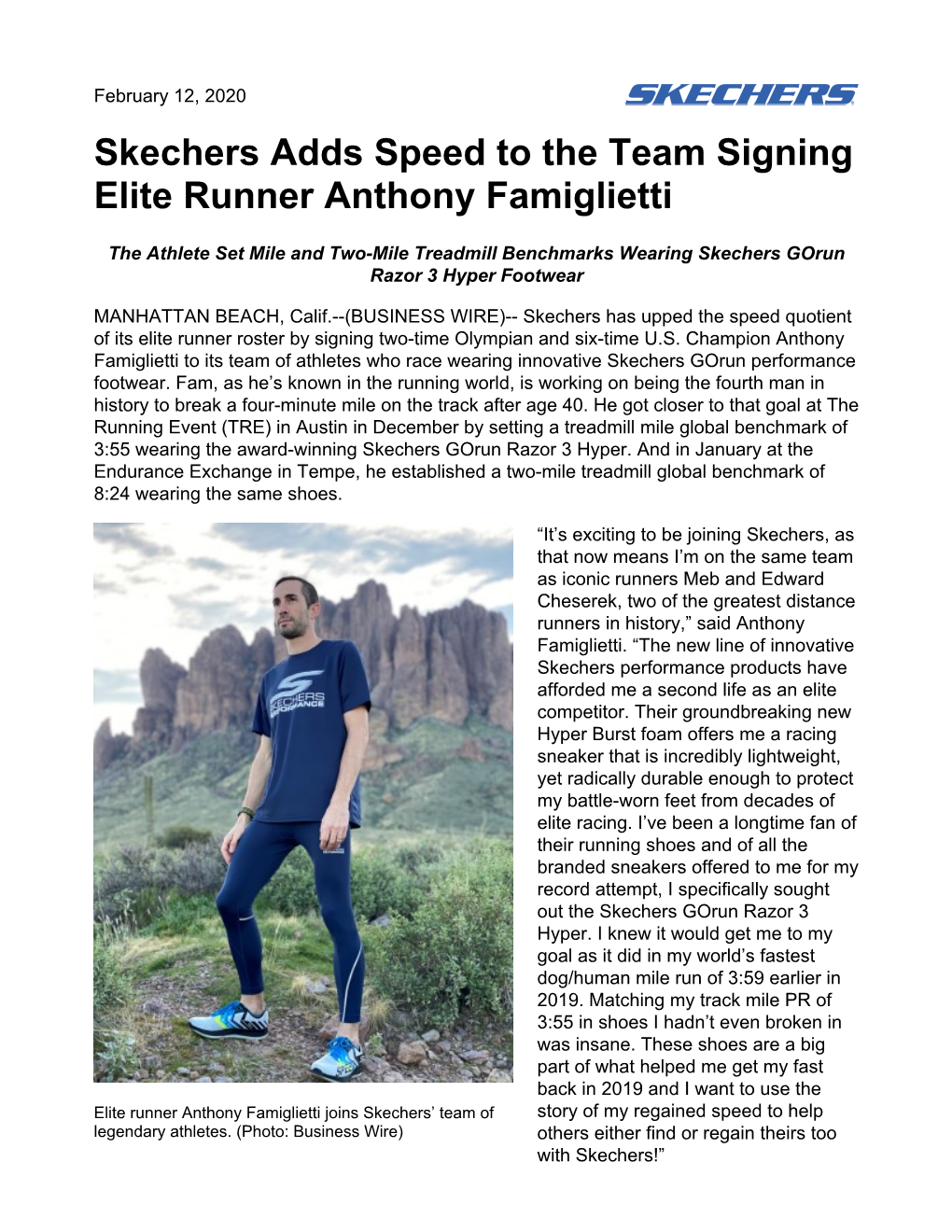 Skechers Adds Speed to the Team Signing Elite Runner Anthony Famiglietti