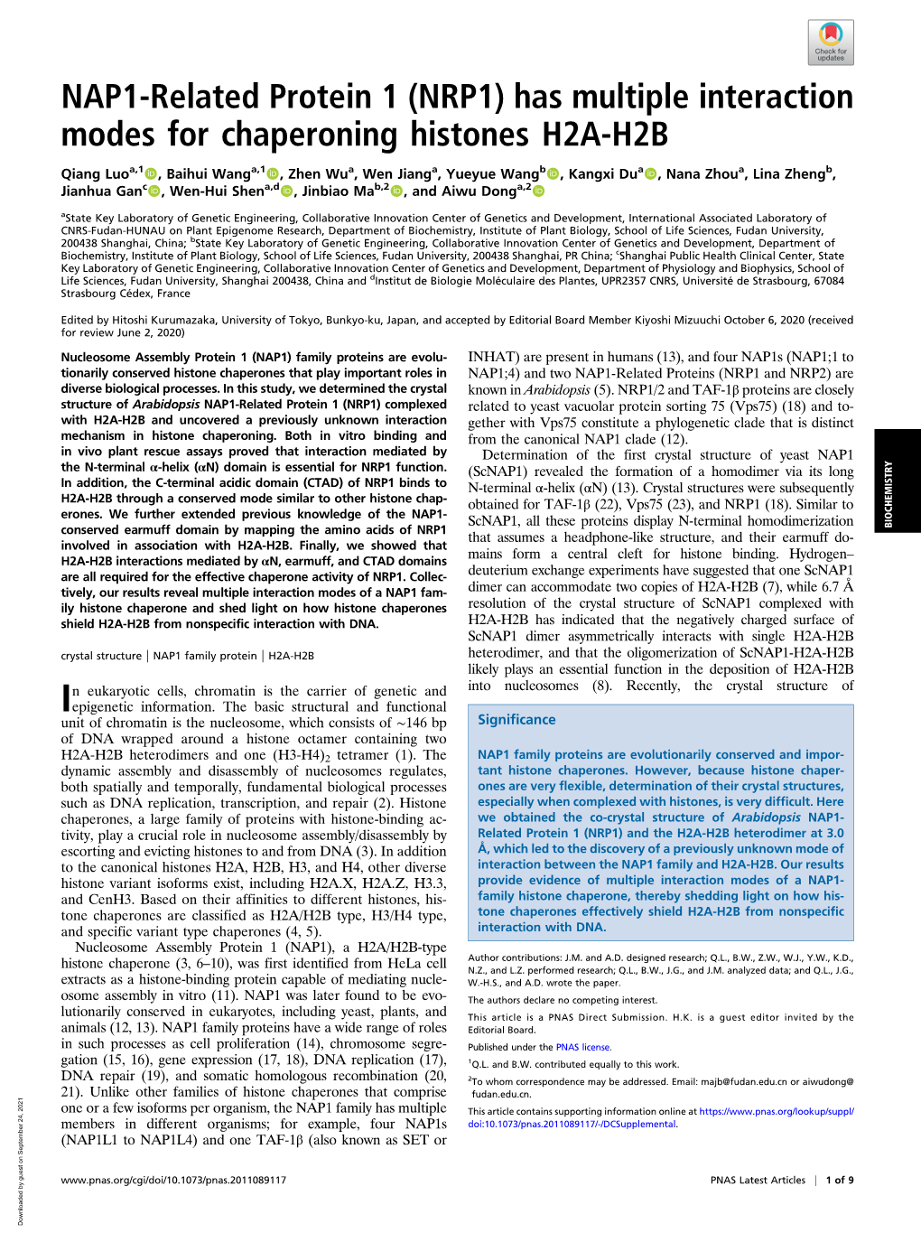 Has Multiple Interaction Modes for Chaperoning Histones H2A-H2B