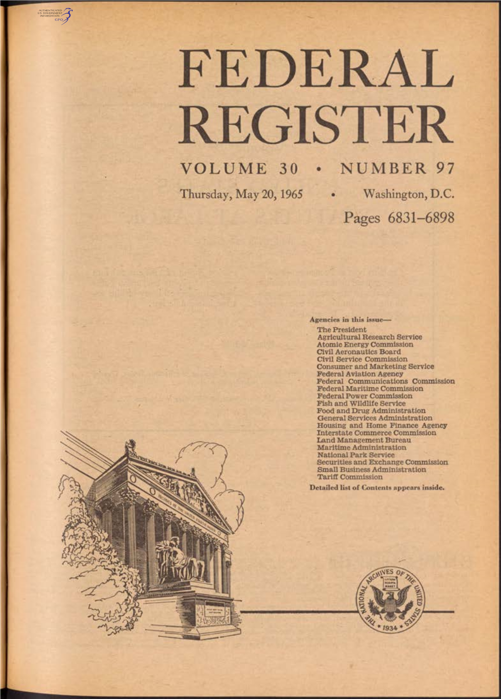 FEDERAL REGISTER VOLUME 30 * NUMBER 97 Thursday, May 20, 1965 • Washington, D.C