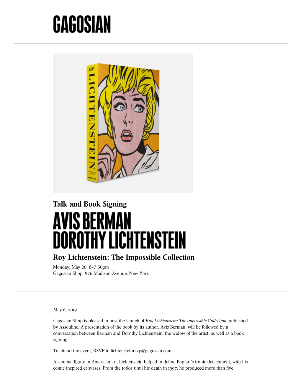 Talk and Book Signing Roy Lichtenstein