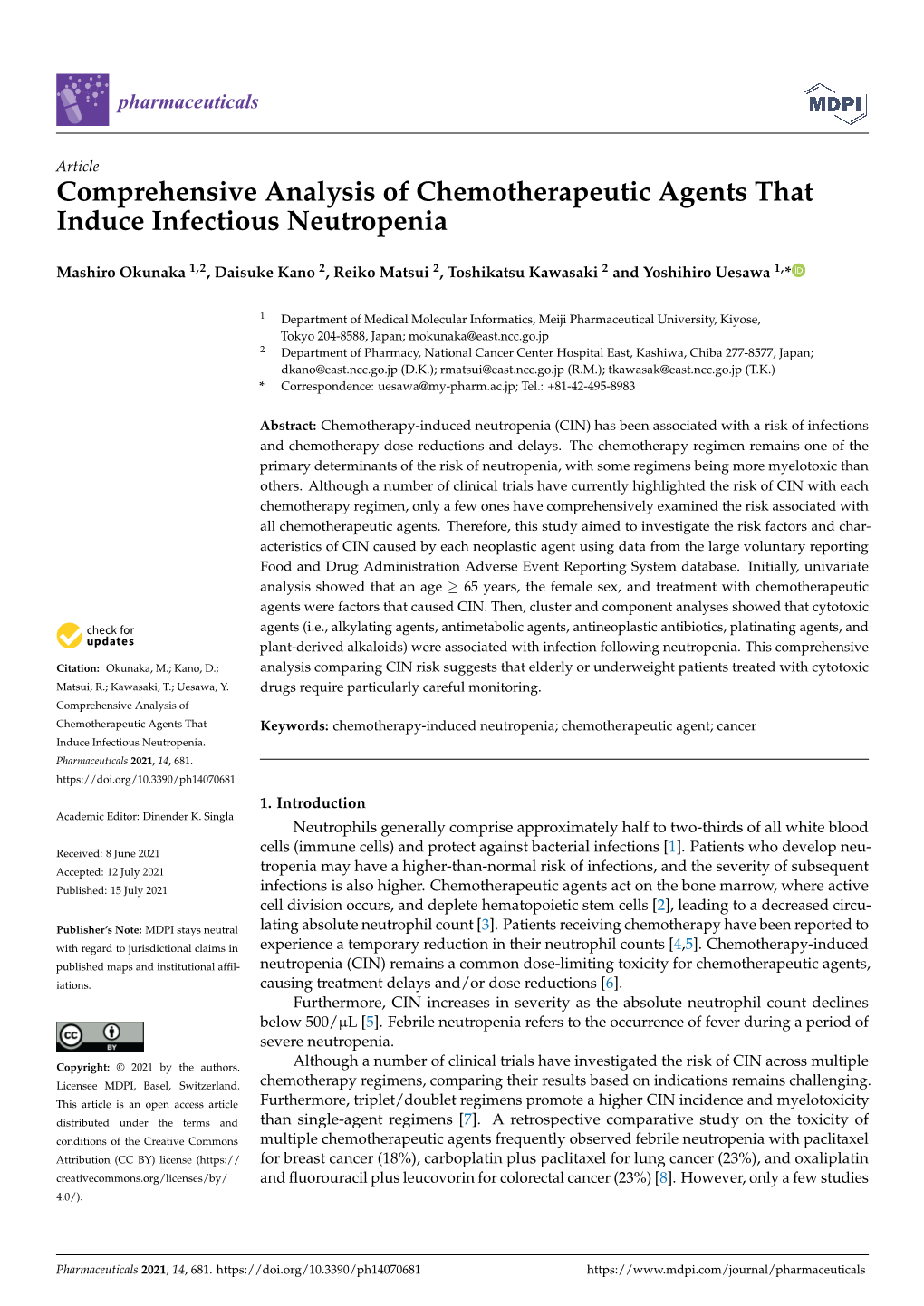 Comprehensive Analysis of Chemotherapeutic Agents That Induce Infectious Neutropenia