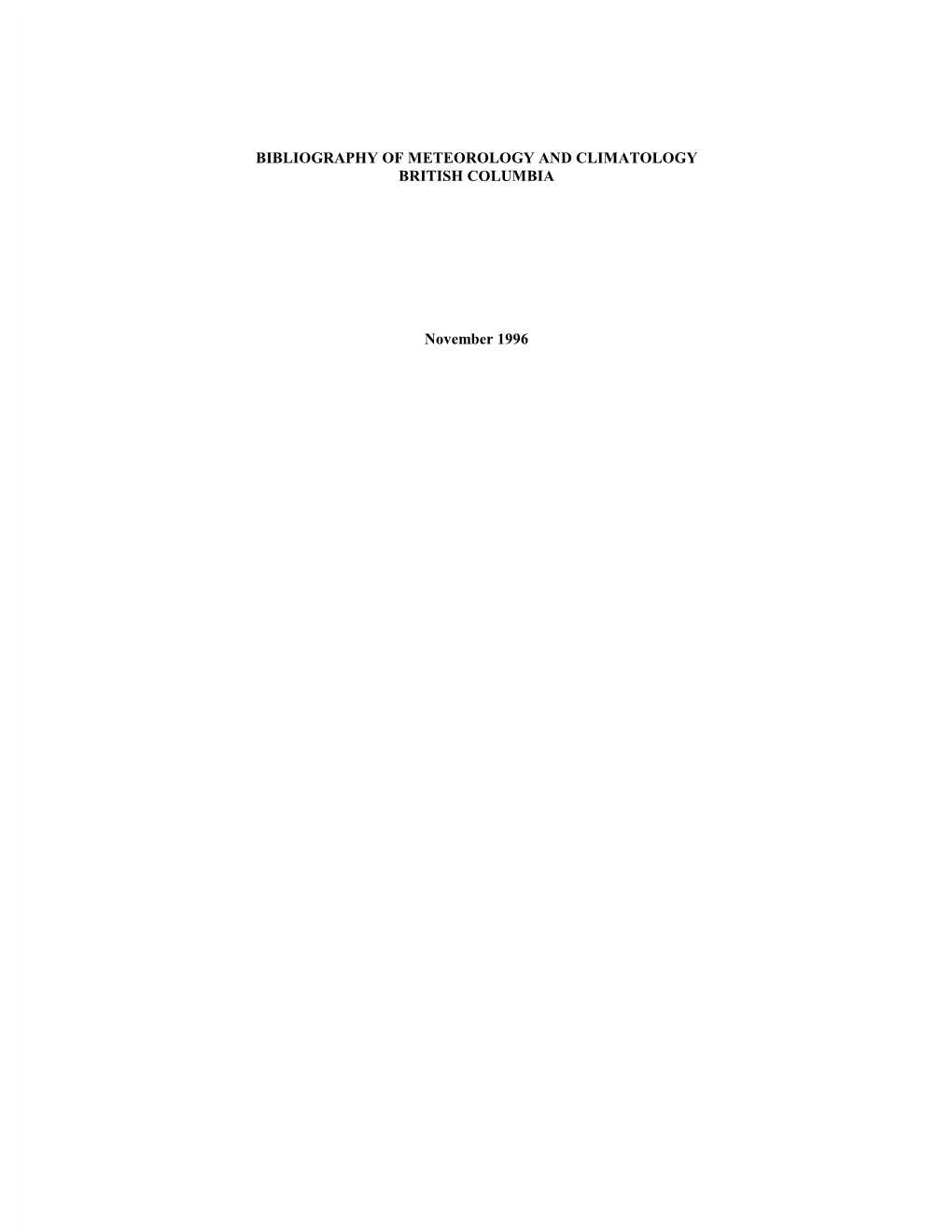 Bibliography of Meteorology and Climatology British Columbia (PDF)