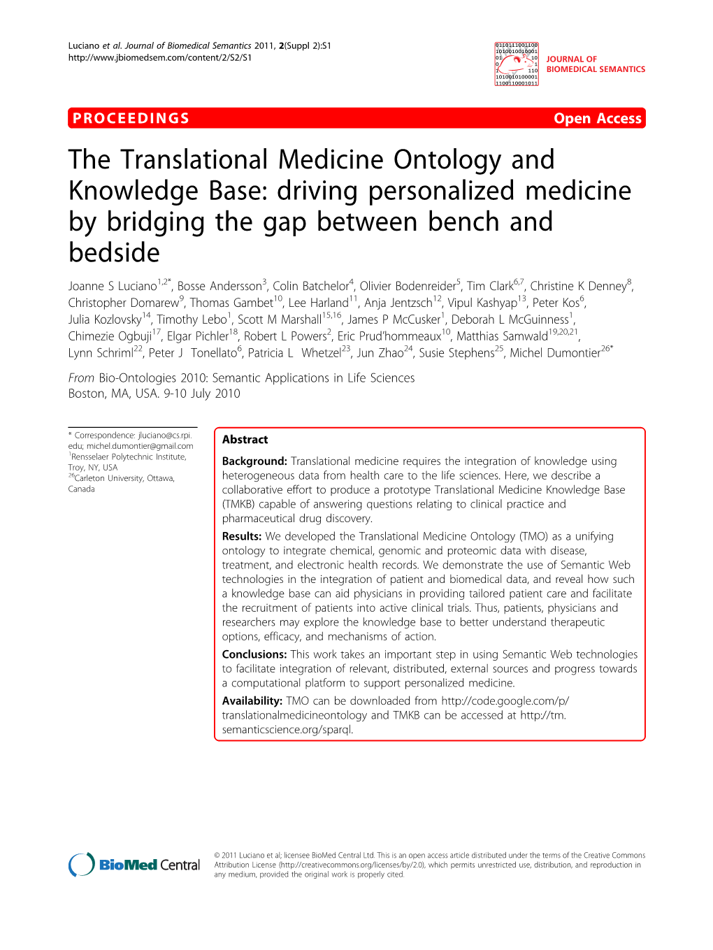 The Translational Medicine Ontology and Knowledge Base