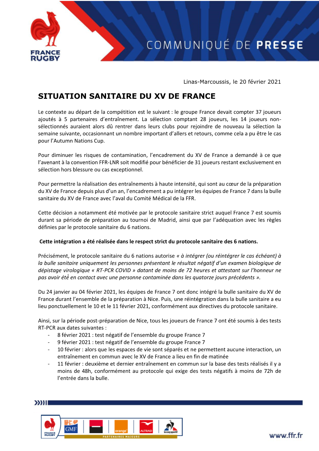 Situation Sanitaire Du Xv De France