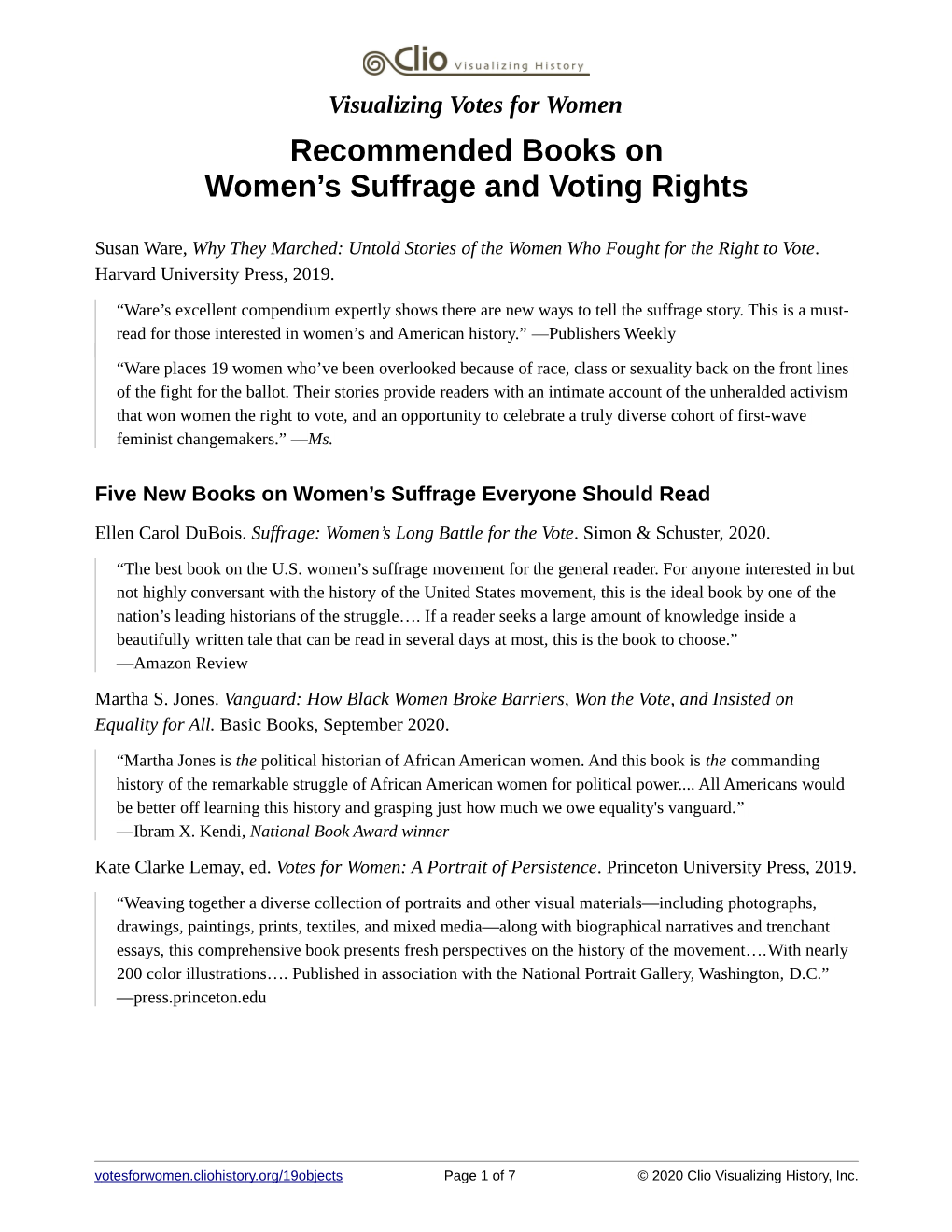 Recommended Books on Women's Suffrage and Voting Rights