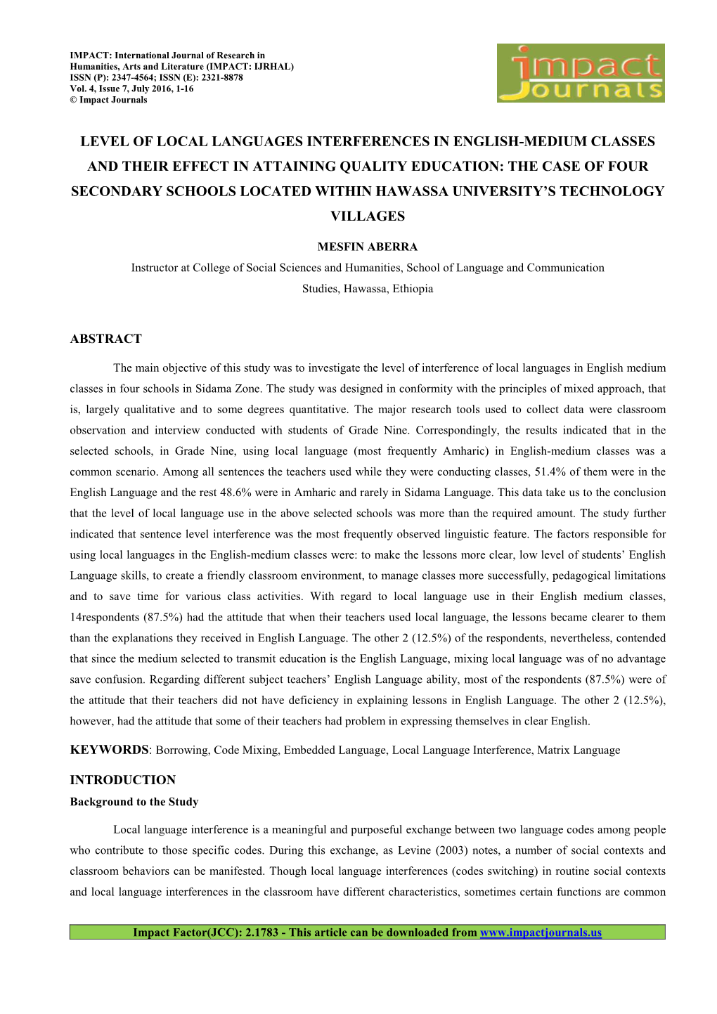 Level of Local Languages Interferences In