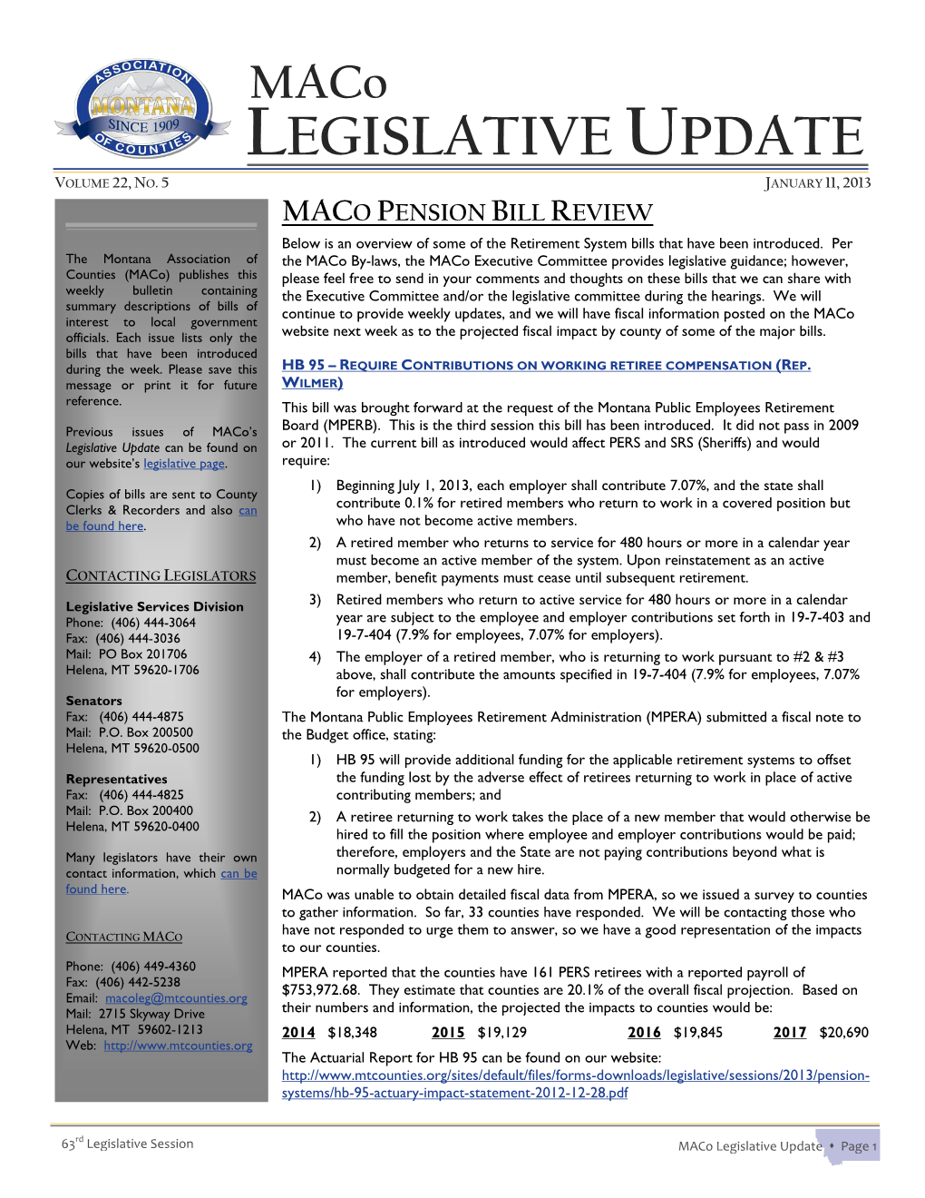 Maco LEGISLATIVE UPDATE VOLUME 22, NO