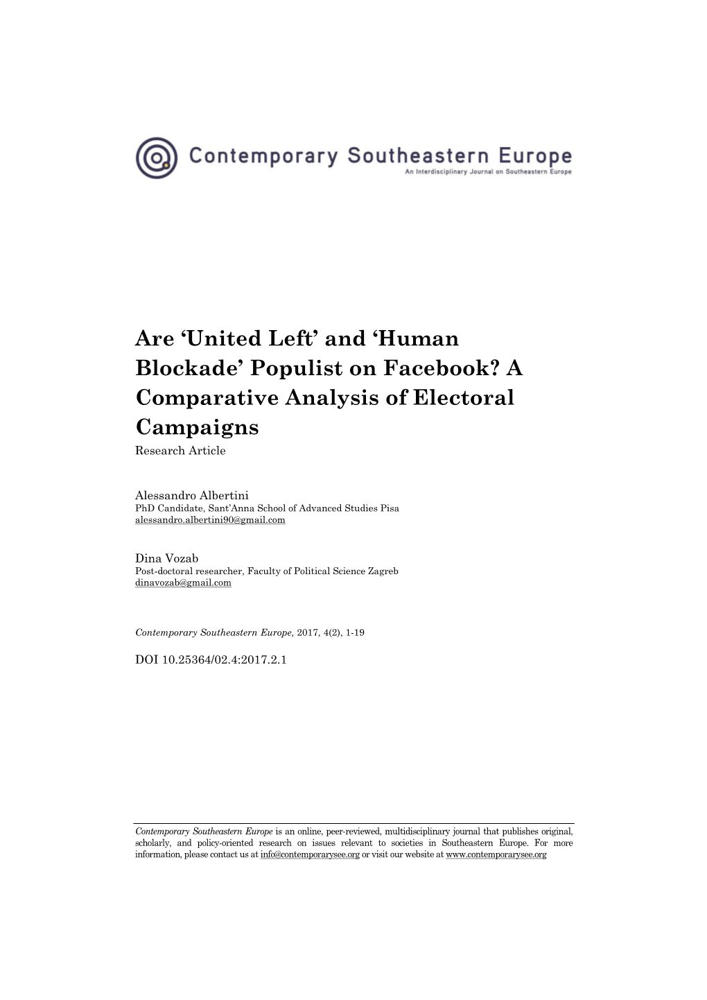 Populist on Facebook? a Comparative Analysis of Electoral Campaigns Research Article