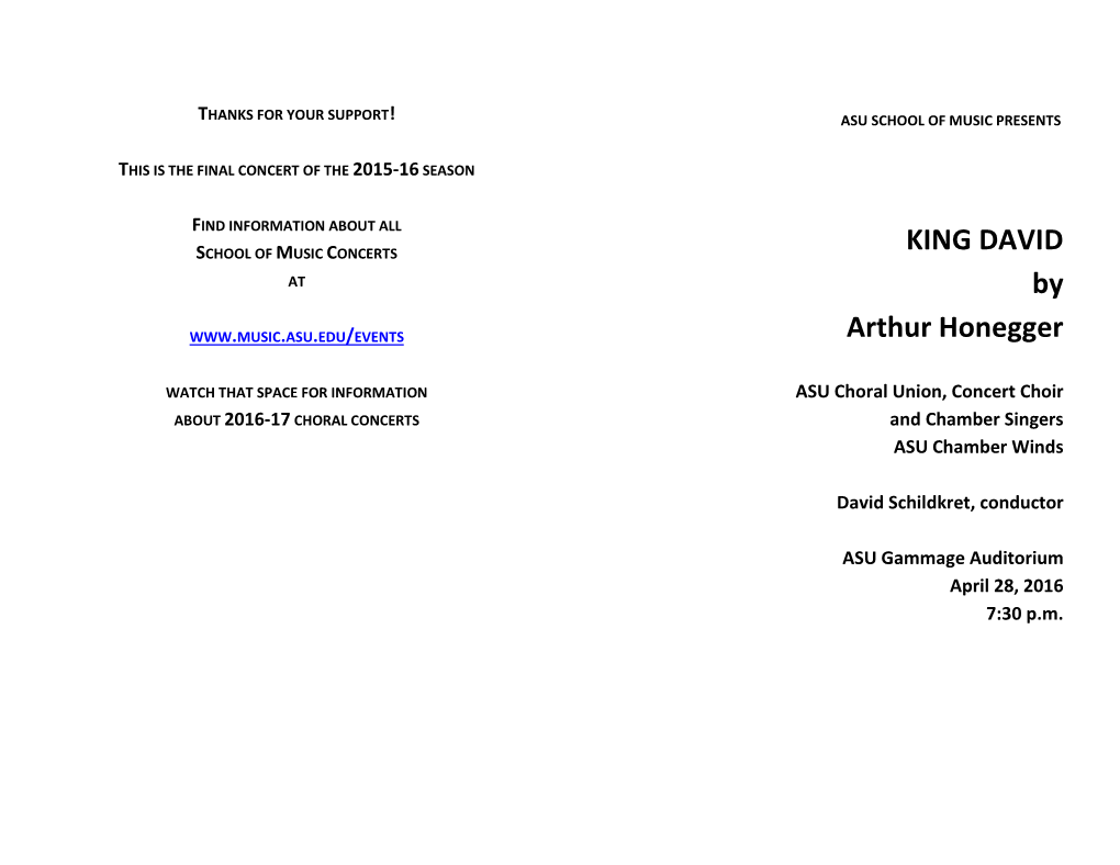 KING DAVID by Arthur Honegger