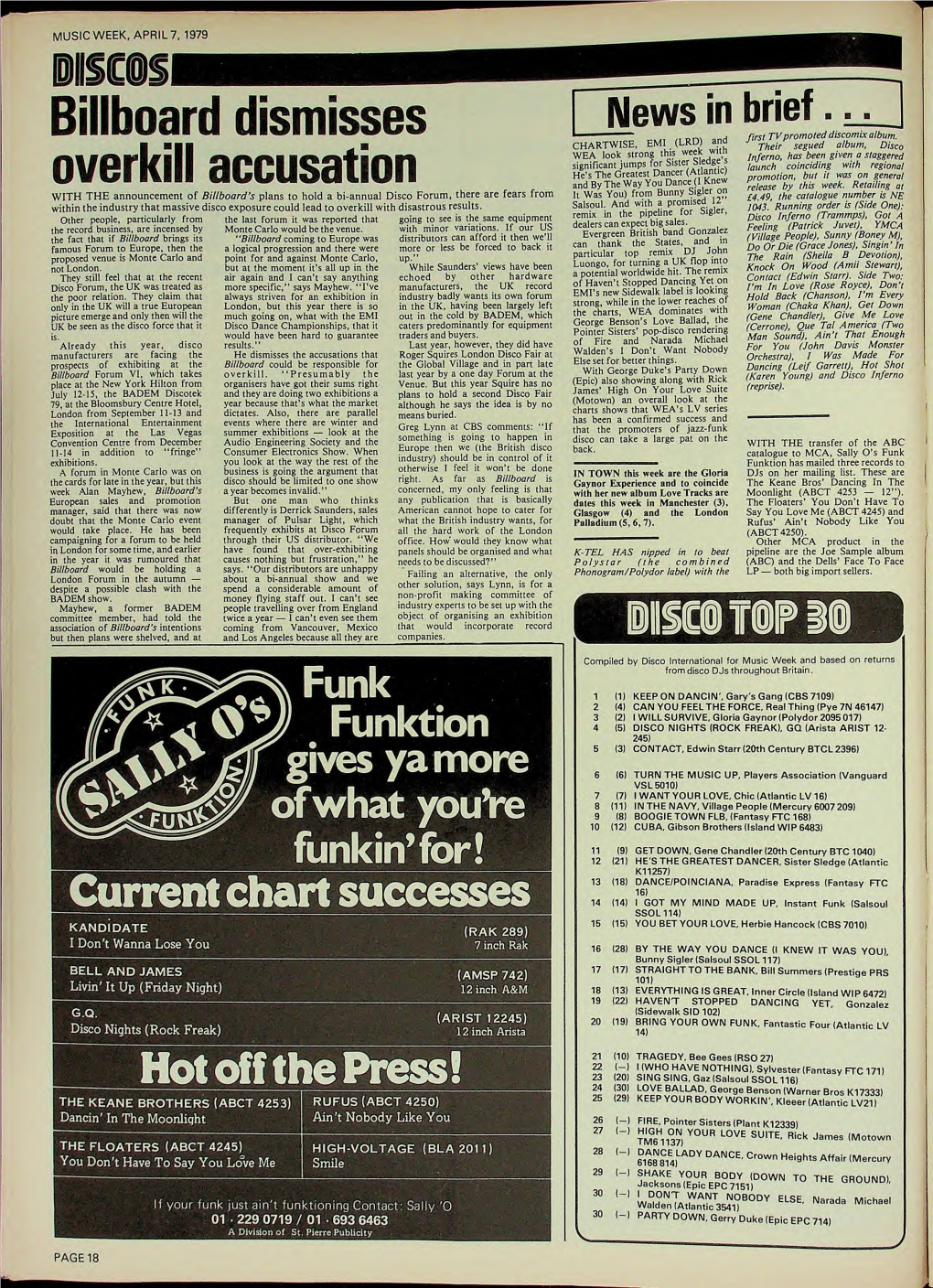 MUSIC WEEK, APRIL 7, 1979 Billboard Dismisses Overkill