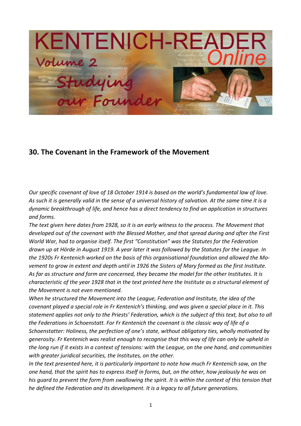 30. the Covenant in the Framework of the Movement