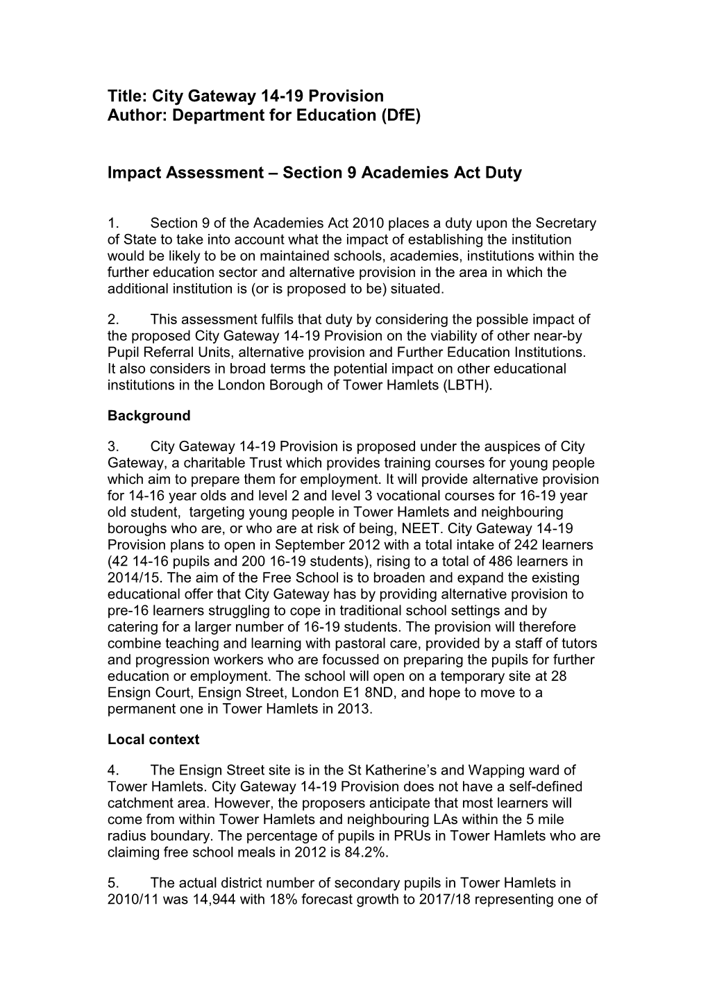 City Gateway Impact Assessment Redacted