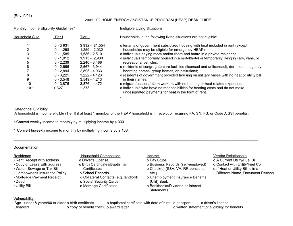 2001 - 02 Home Energy Assistance Program (Heap) Desk Guide
