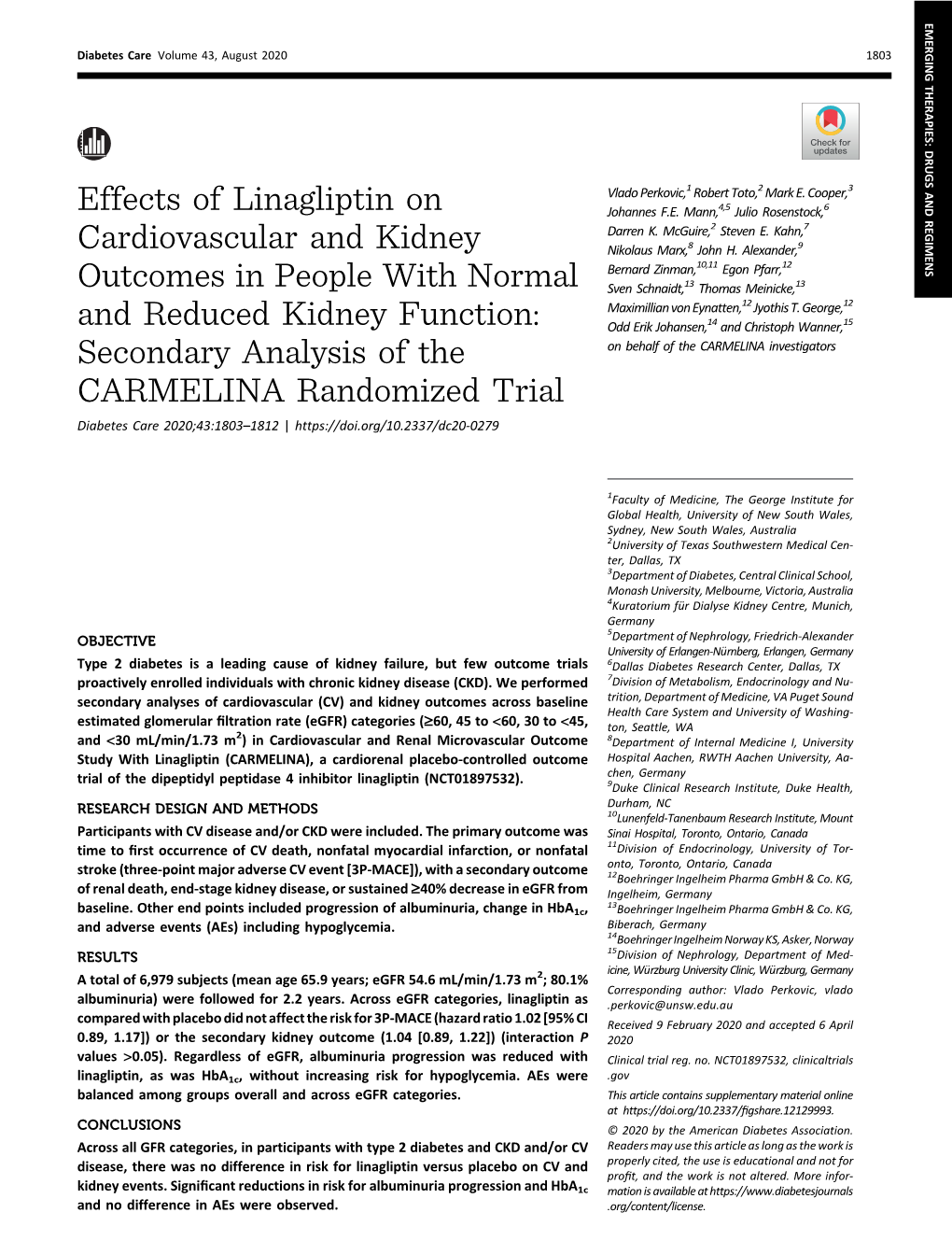 Effects of Linagliptin on Cardiovascular and Kidney Outcomes in People with Normal and Reduced Kidney Function