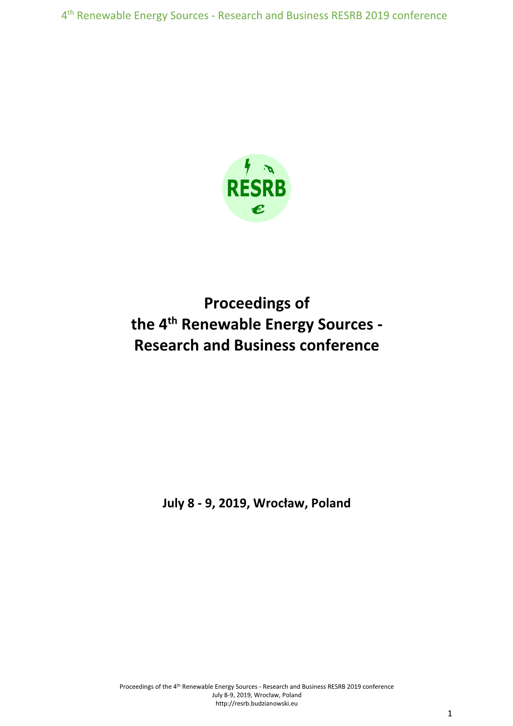 Proceedings 4Th RESRB 2019