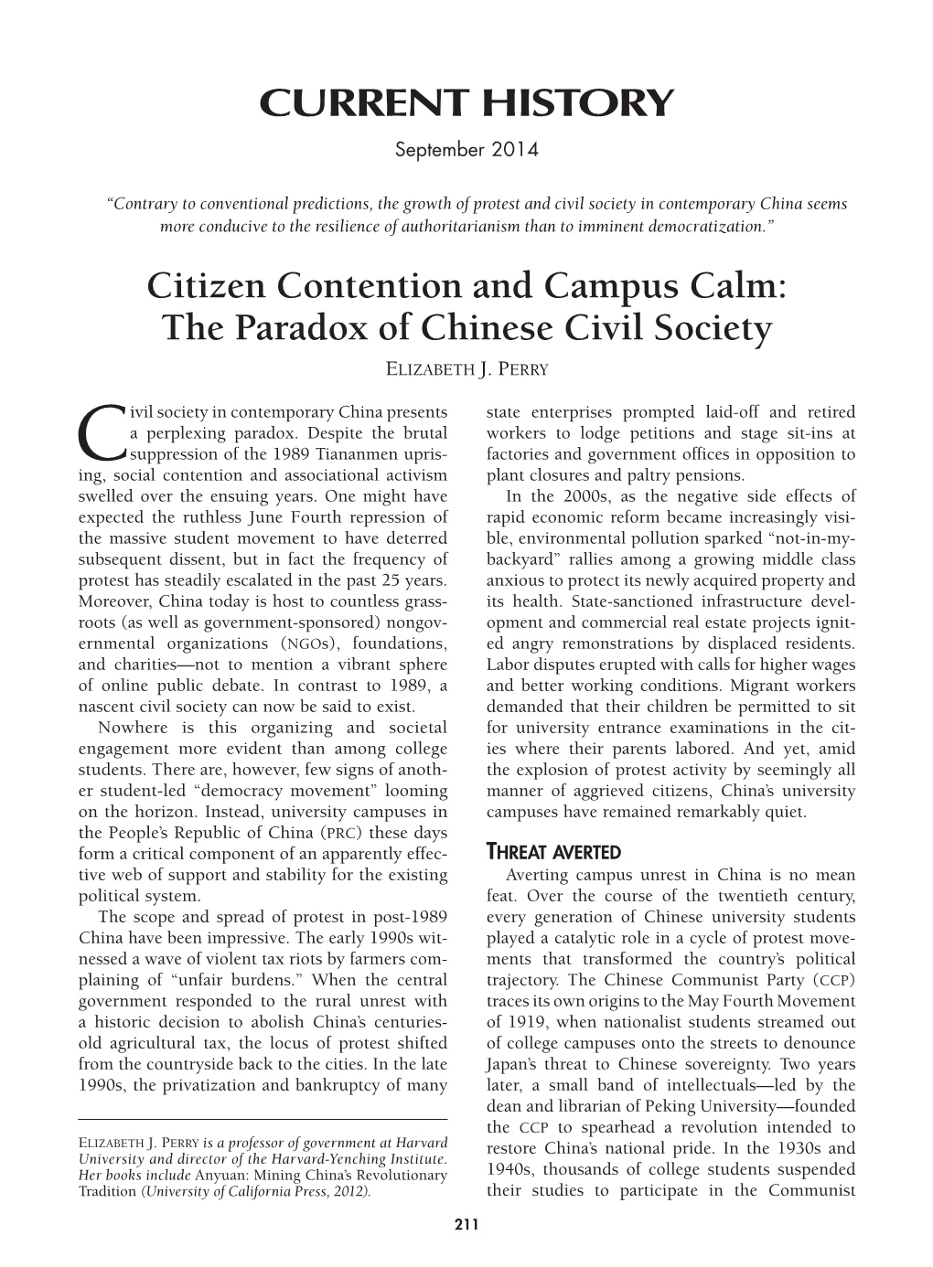The Paradox of Chinese Civil Society CURRENT HISTORY