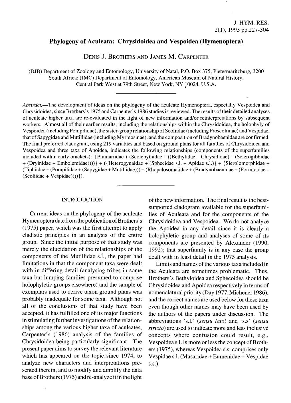 Phylogeny of Aculeata: Chrysidoidea and Vespoidea (Hymenoptera)