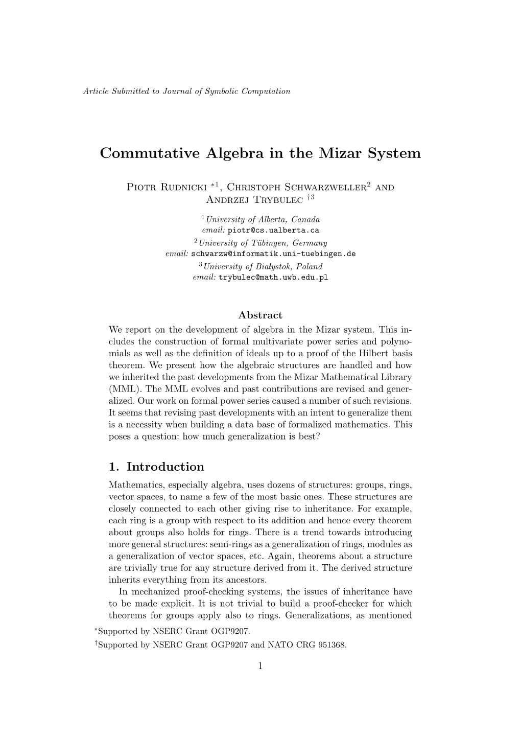 Commutative Algebra in the Mizar System