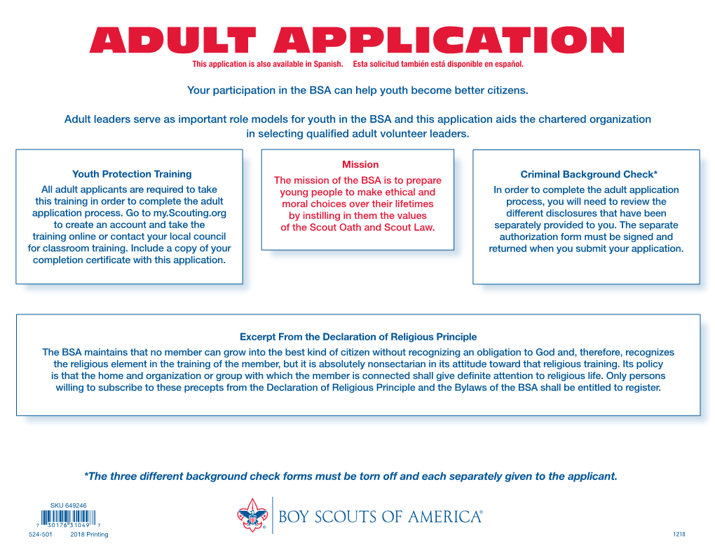 ADULT APPLICATION This Application Is Also Available in Spanish