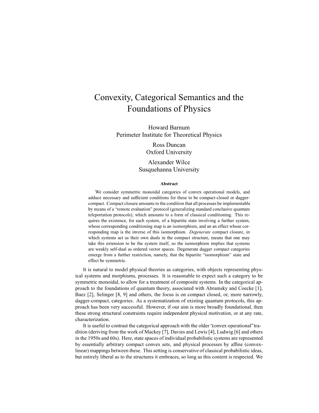 Convexity, Categorical Semantics and the Foundations of Physics