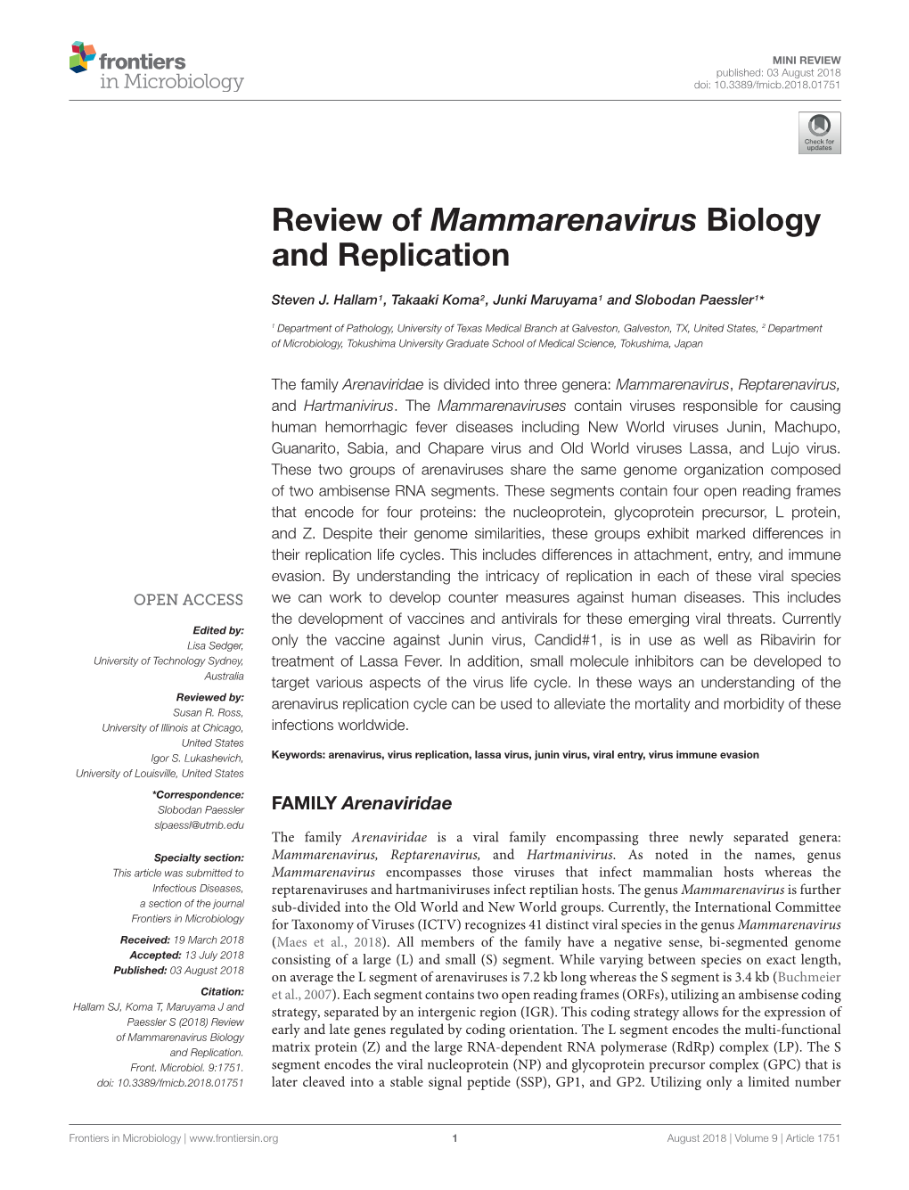 Review of Mammarenavirus Biology and Replication