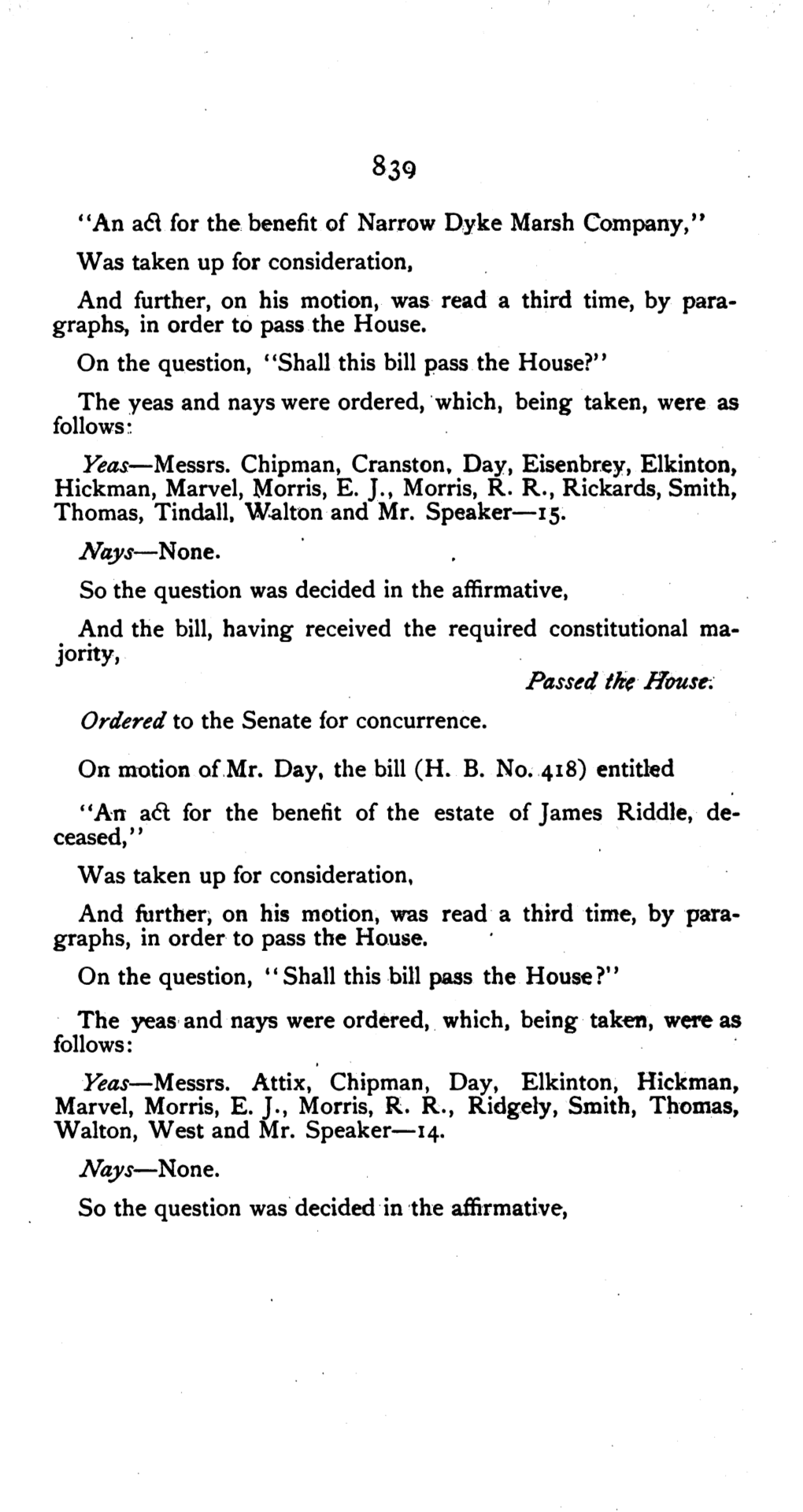 "An Act for The. Benefit of Narrow Dyke Marsh Company," Was Taken