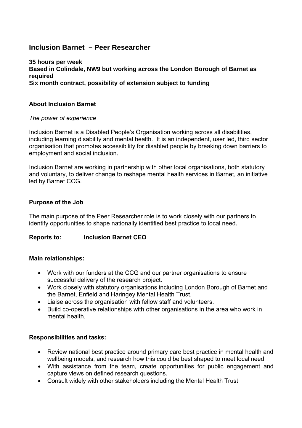 Inclusion Barnet Peer Researcher