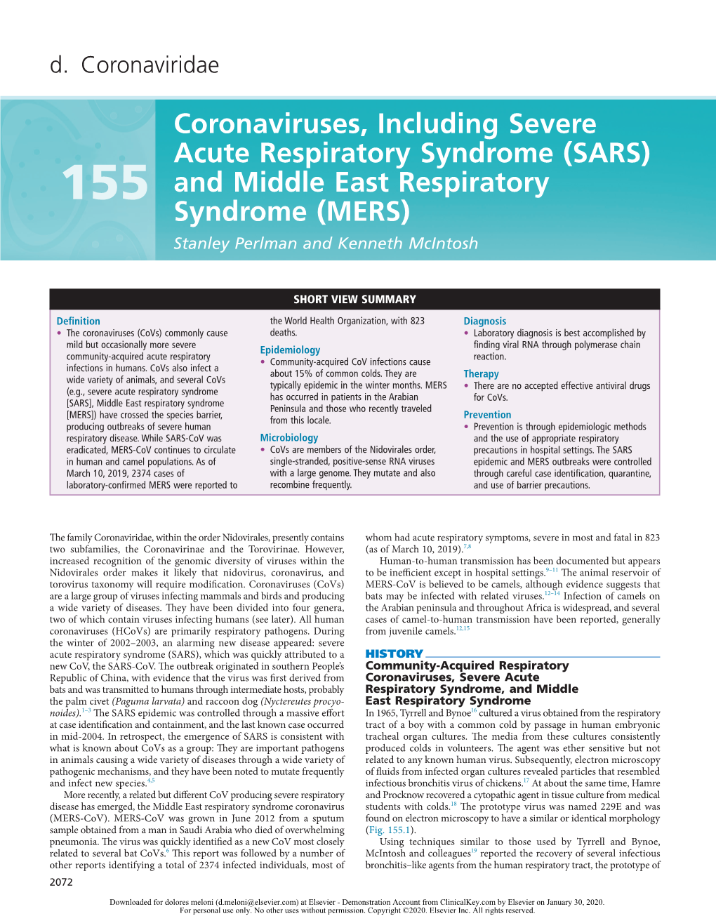 155 and Middle East Respiratory Syndrome (MERS) Stanley Perlman and Kenneth Mcintosh