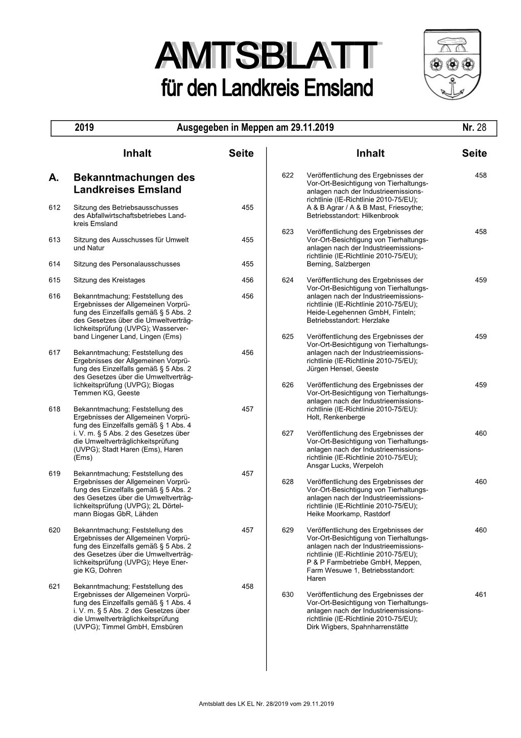 2019 Ausgegeben in Meppen Am 29.11.2019 Nr. 28