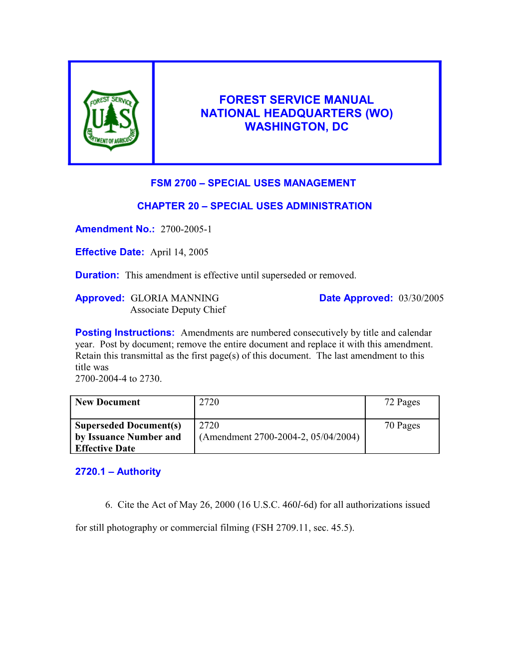 Fsm 2700 Special Uses Management s1