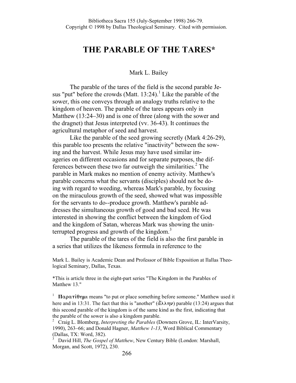 The Parable of the Tares*