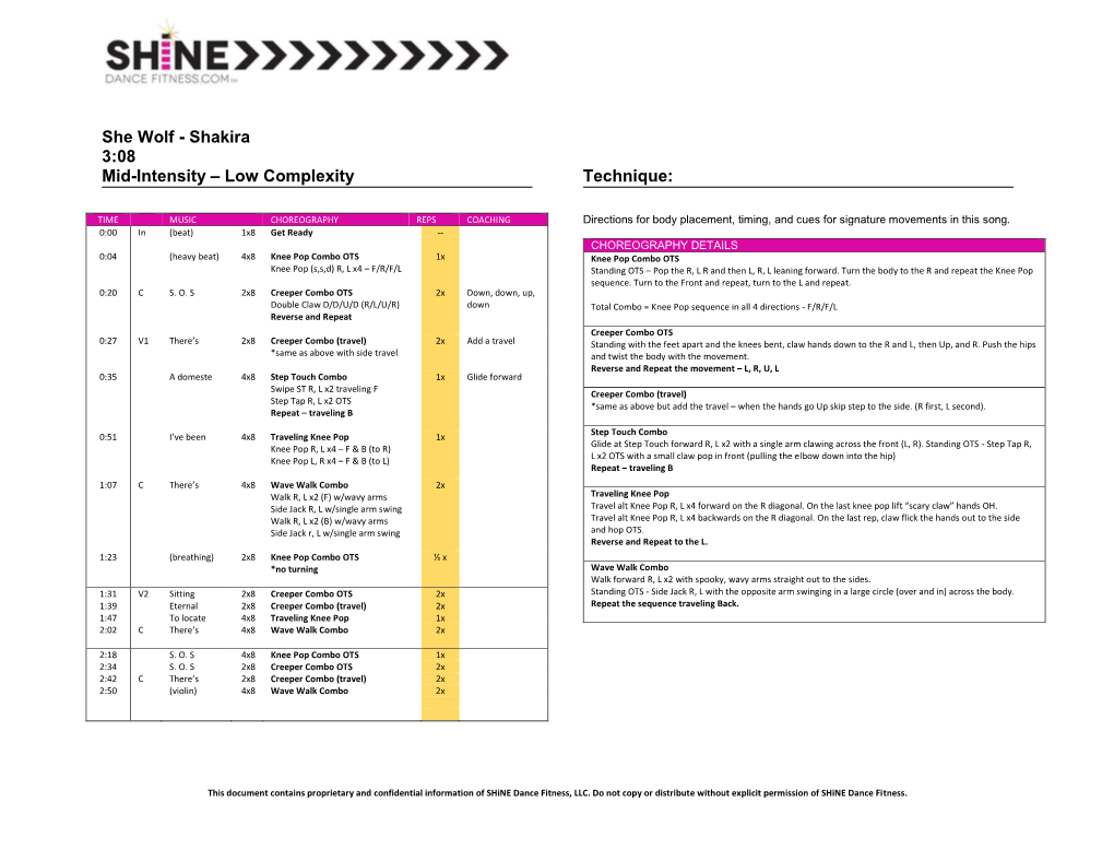 She Wolf - Shakira 3:08 Mid-Intensity – Low Complexity Technique