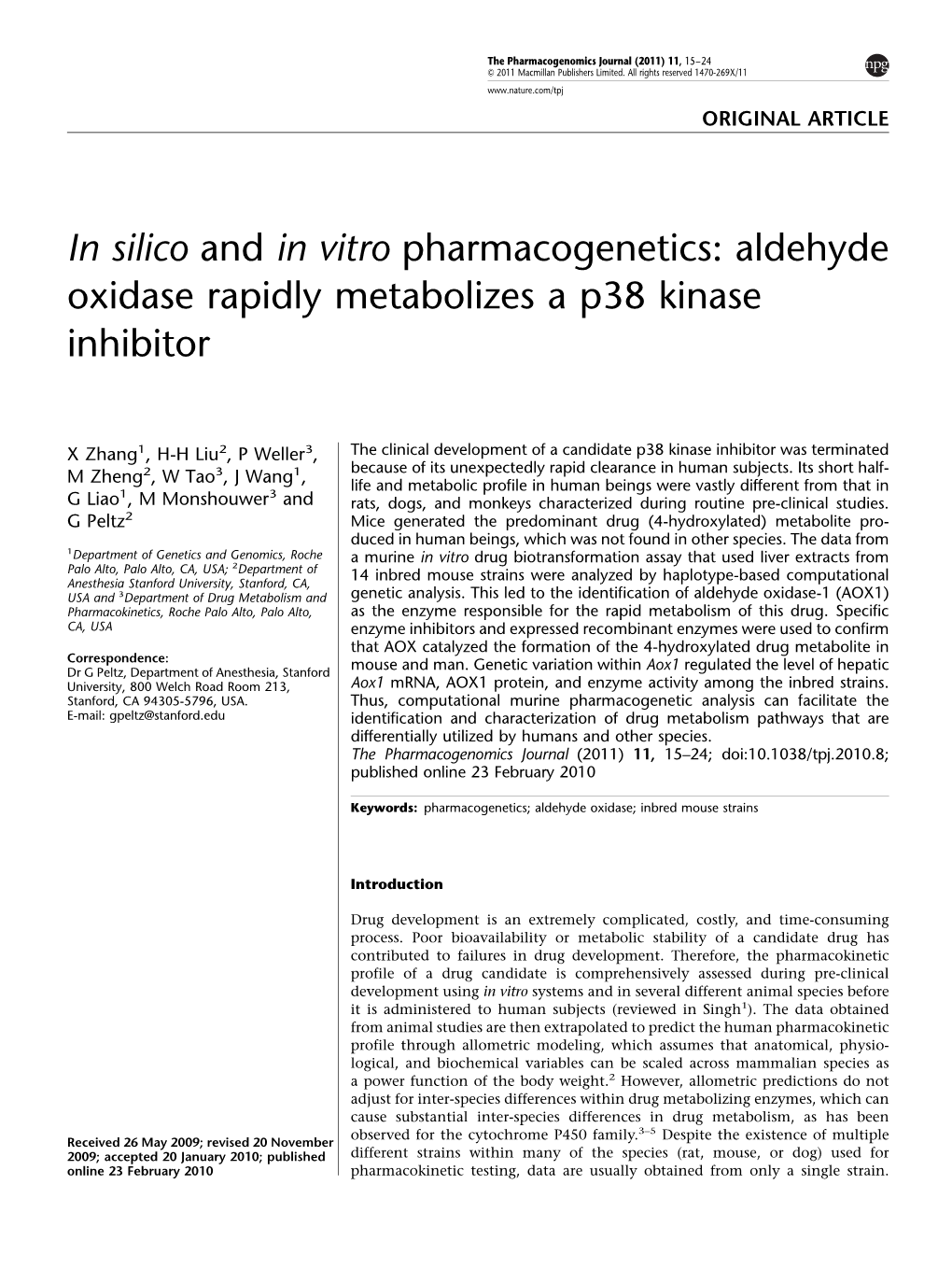 Aldehyde Oxidase Rapidly Metabolizes a P38 Kinase Inhibitor