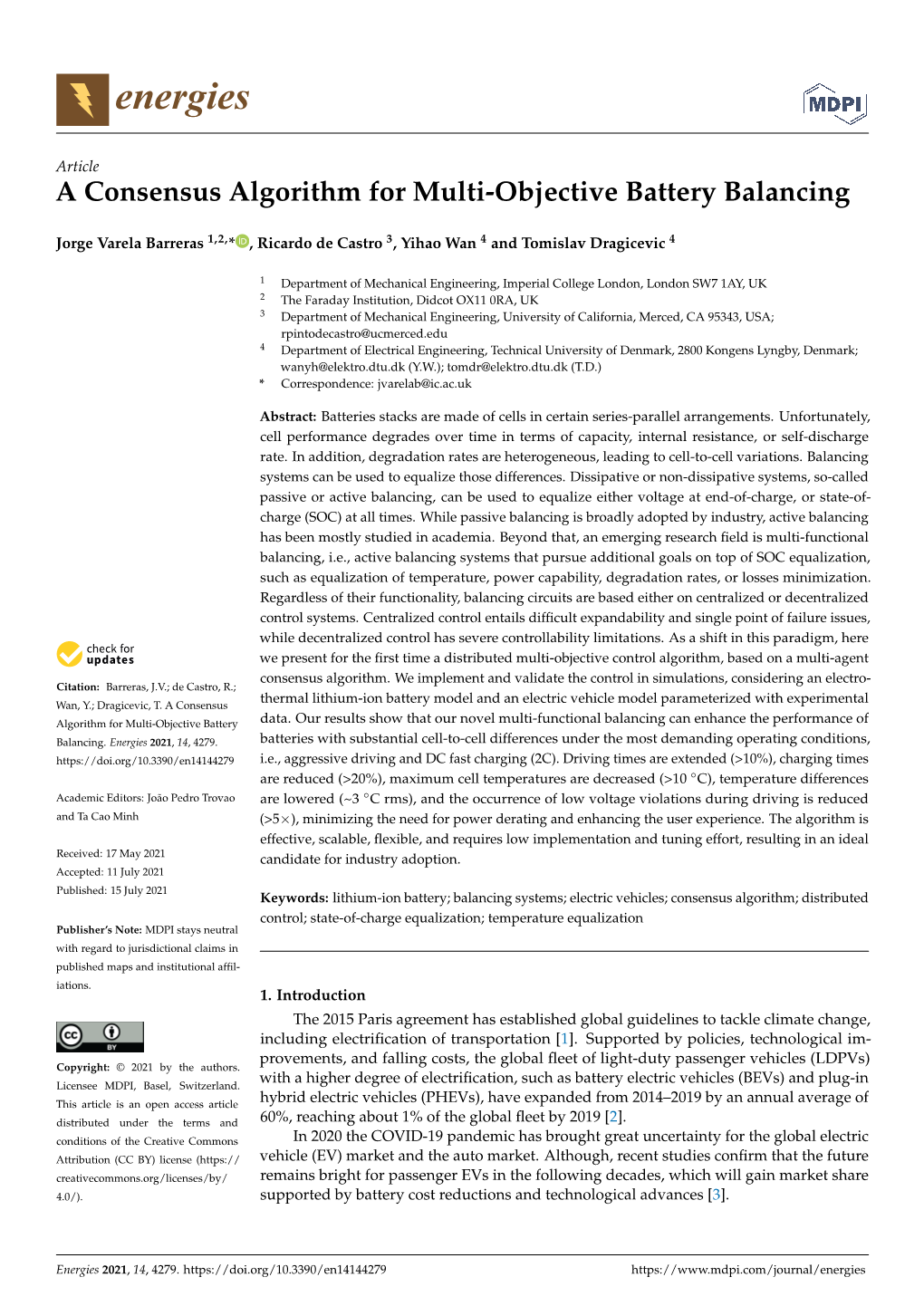 A Consensus Algorithm for Multi-Objective Battery Balancing