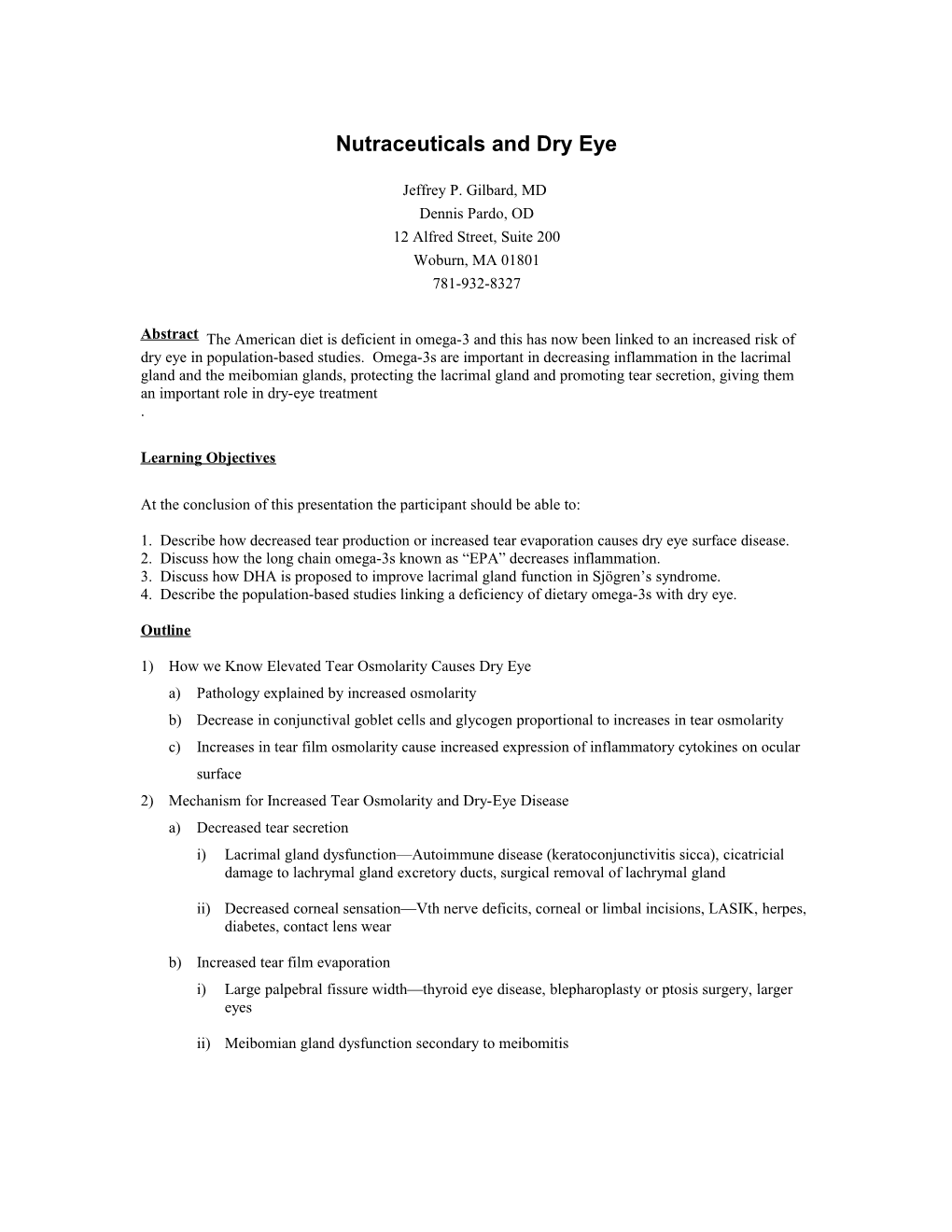 Diagnosis And Treatment Of Dry Eye