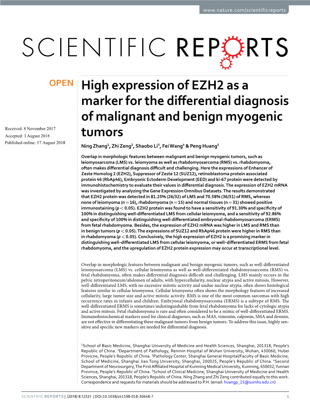 High Expression of EZH2 As a Marker for the Differential Diagnosis Of