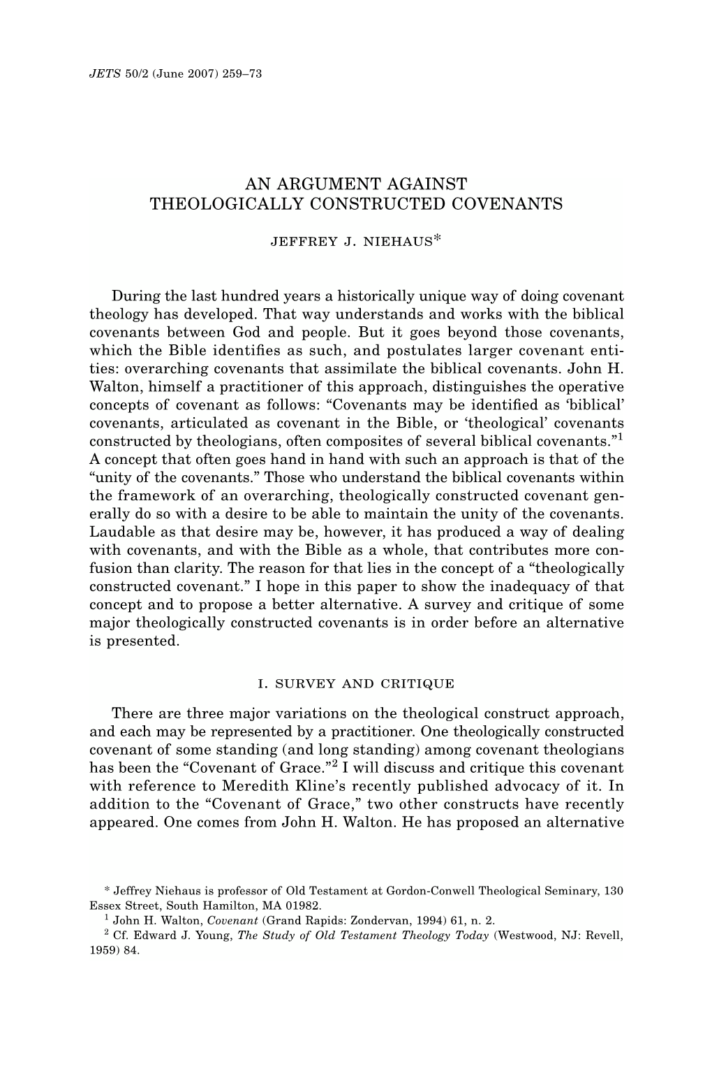 An Argument Against Theologically Constructed Covenants