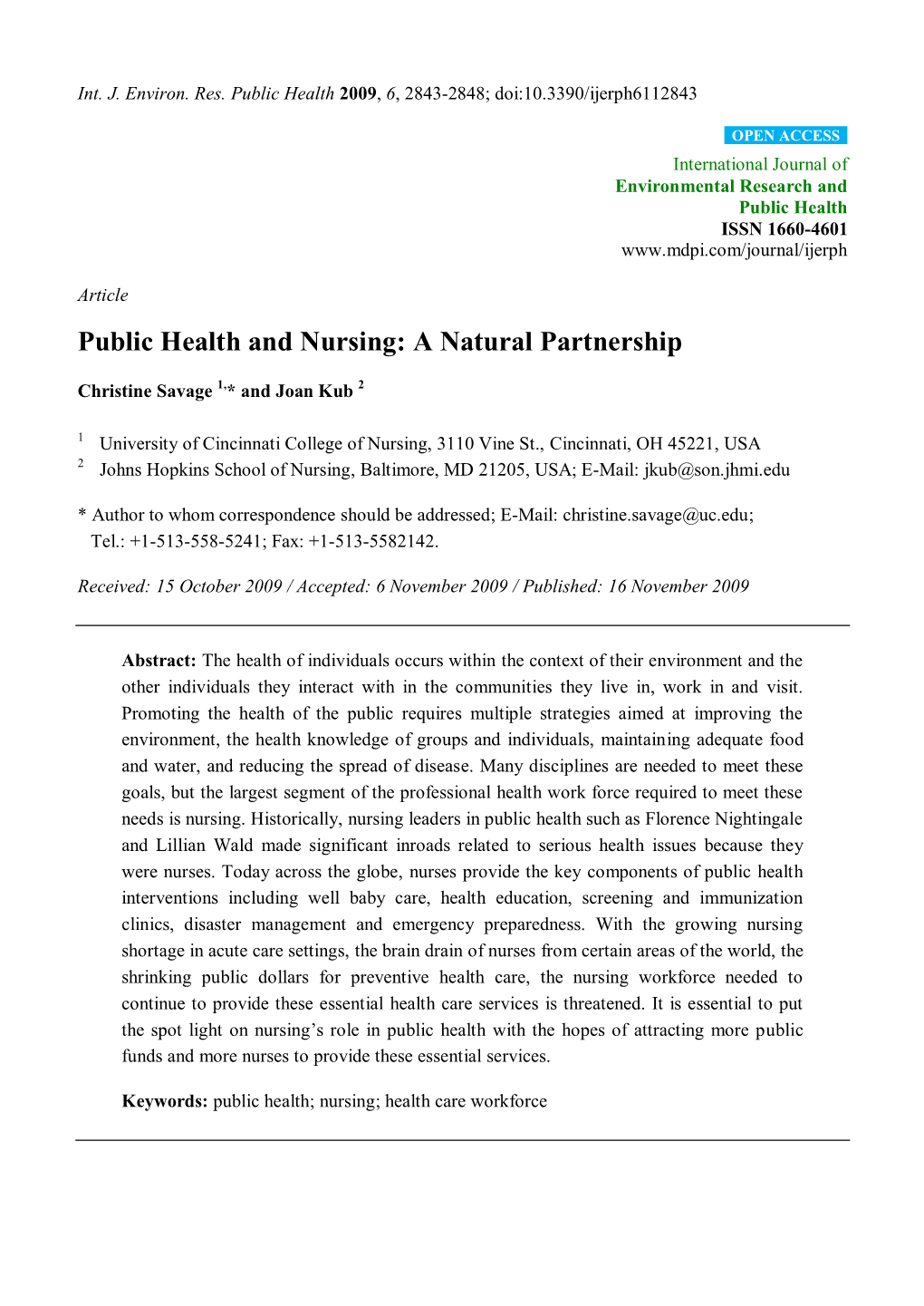 Public Health and Nursing: a Natural Partnership