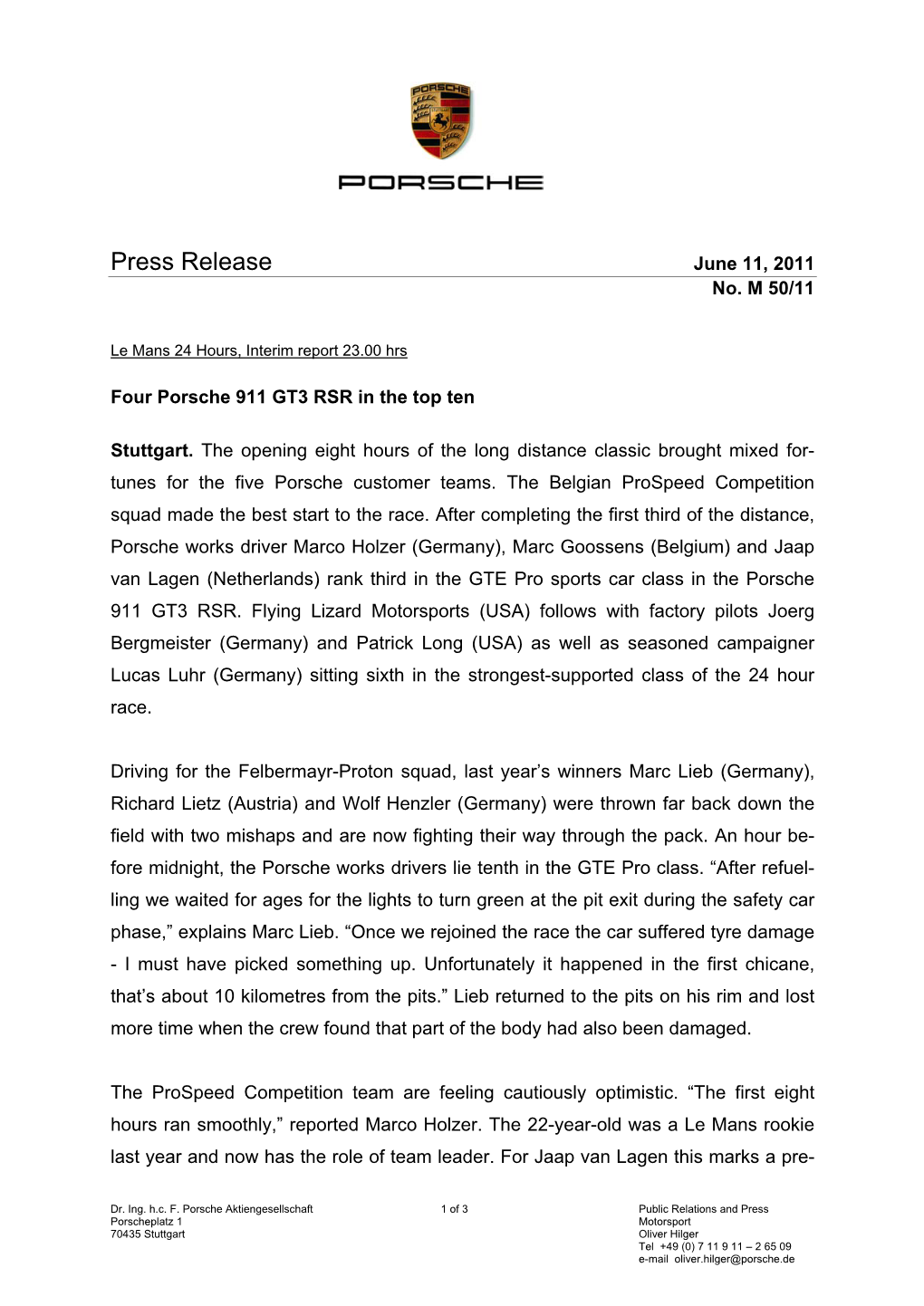 Press Release June 11, 2011 No